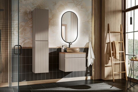 Set mobilier baie Iconic Cashmere 60 cm, dulap inalt, masca cu lavoar si oglinda, Comad, MDF/PAL, casmir