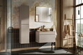 Set mobilier baie Iconic Cashmere 80 cm, dulap inalt, masca cu lavoar si oglinda, Comad, MDF/PAL, casmir