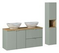 Set mobilier baie Line Reed Green 120 cm, dulap inalt si masca dubla cu lavoar, Comad, MDF/PAL, verde