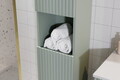 Set mobilier baie Line Reed Green 120 cm, dulap inalt si masca dubla cu lavoar, Comad, MDF/PAL, verde