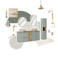 Set mobilier baie Line Reed Green 120 cm, dulap inalt si masca dubla cu lavoar, Comad, MDF/PAL, verde