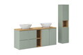 Set mobilier baie Line Reed Green 140 cm, dulap inalt si masca dubla cu lavoar, Comad, MDF/PAL, verde