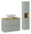 Set mobilier baie Line Reed Green 80 cm, dulap inalt si masca cu lavoar, Comad, MDF/PAL, verde
