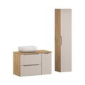 Set mobilier baie Luxor Beige 90 cm, dulap inalt si masca cu lavoar, Comad, MDF/PAL, bej