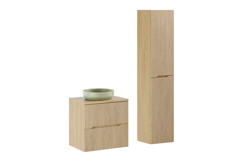 Set mobilier baie Nordic Cremona River 60 cm, dulap inalt si masca cu lavoar, Comad, MDF/PAL, stejar