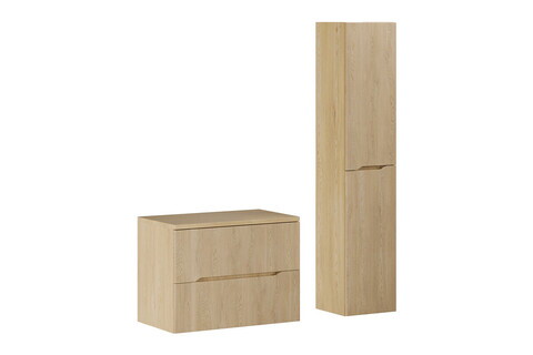 Set mobilier baie Nordic Cremona 80 cm, dulap inalt si masca lavoar, Comad, MDF/PAL, stejar