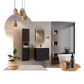 Set mobilier baie Nova Black Beyond 120 cm, dulap inalt si masca dubla cu lavoar, Comad, MDF/PAL, negru/stejar