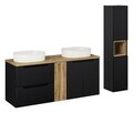 Set mobilier baie Nova Black Beyond 140 cm, dulap inalt si masca dubla cu lavoar, Comad, MDF/PAL, negru/stejar