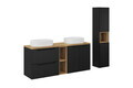 Set mobilier baie Nova Black Beyond 140 cm, dulap inalt si masca dubla cu lavoar si raft, Comad, MDF/PAL, negru/stejar