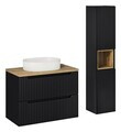 Set mobilier baie Nova Black Beyond 80 cm, dulap inalt si masca cu lavoar, Comad, MDF/PAL, negru/stejar