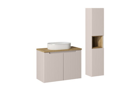Set mobilier baie Nova Cashmere Beyond 80 cm, dulap inalt si masca cu lavoar, Comad, MDF/PAL, casmir