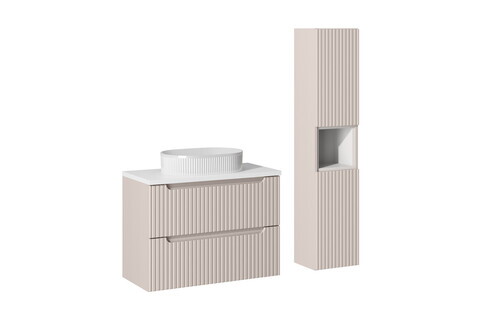 Set mobilier baie Nova Cashmere Beyond 80 cm, dulap inalt si masca cu lavoar, Comad, MDF/PAL, casmir/alb