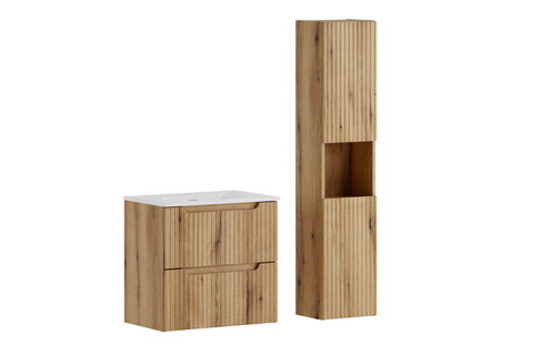 Set mobilier baie Nova Coast Evoke Sky 60 cm, dulap inalt si masca cu lavoar, Comad, MDF/PAL, stejar
