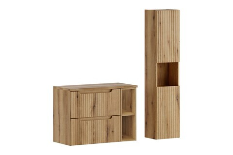 Set mobilier baie Nova Coast Evoke Oak 80 cm, dulap inalt si masca lavoar, Comad, MDF/PAL, stejar