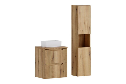 Set mobilier baie Nova Coast Evoke Gaja 50 cm, dulap inalt si masca cu lavoar, Comad, MDF/PAL, stejar