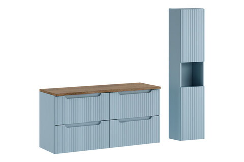 Set mobilier baie Nova Denim Casella 120 cm, dulap inalt si masca dubla lavoar, Comad, MDF/PAL, albastru denim