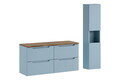 Set mobilier baie Nova Denim Casella 120 cm, dulap inalt si masca dubla lavoar, Comad, MDF/PAL, albastru denim