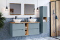 Set mobilier baie Nova Denim Anna 140 cm, dulap inalt si masca dubla cu lavoar, Comad, MDF/PAL, albastru denim