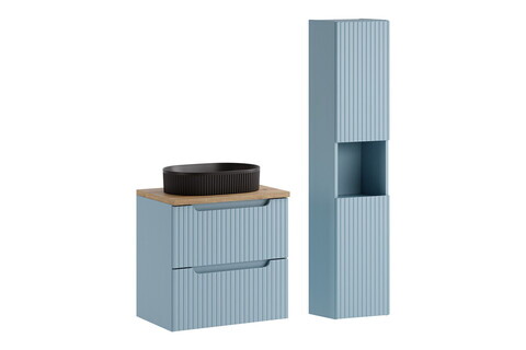 Set mobilier baie Nova Denim Beyond 100 cm, dulap inalt si masca cu lavoar, Comad, MDF/PAL, albastru denim
