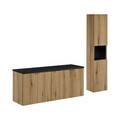Set mobilier baie Nova Oak 140 cm D HC, dulap inalt si masca dubla lavoar, Comad, MDF/PAL, stejar/negru