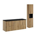 Set mobilier baie Nova Oak 140 cm S HC, dulap inalt si masca dubla lavoar, Comad, MDF/PAL,  stejar/negru