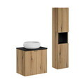 Set mobilier baie, Nova Oak 60 cm D, dulap inalt si masca cu lavoar, Comad, MDF/PAL, stejar/negru