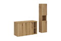 Set mobilier baie, Nova Oak 100 cm HC LR, Comad, dulap inalt si masca dubla pentru lavoar, PAL, stejar