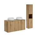 Set mobilier baie Nova Oak 120 cm, dulap inalt si masca dubla cu lavoar, Comad, PAL, stejar