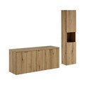 Set mobilier baie Nova Oak 140 cm D HC, dulap inalt si masca dubla lavoar, Comad, PAL, stejar