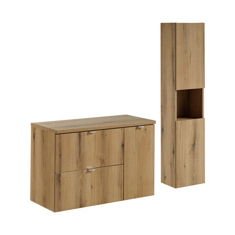 Set mobilier baie Nova Oak 90 cm, dulap inalt si masca lavoar, Comad, PAL, stejar/alb