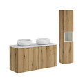 Set mobilier baie Nova Oak 120 cm, dulap inalt si masca dubla cu lavoar, Comad, MDF/PAL, stejar/alb