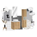 Set mobilier baie, Nova Oak 60 cm S, dulap inalt si masca cu lavoar, Comad, MDF/PAL, stejar/alb