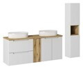 Set mobilier baie Nova White Beyond 140 cm D, dulap inalt si masca dubla cu lavoar, Comad, MDF/PAL, alb/stejar