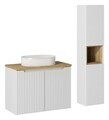 Set mobilier baie Nova White Beyond 80 cm, dulap inalt si masca cu lavoar, Comad, MDF/PAL, alb/stejar