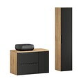 Set mobilier baie Ocean Black 90 cm, dulap inalt si masca cu lavoar, Comad, MDF/PAL, bej