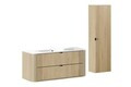 Set mobilier baie, Ovalia Cremona 120 cm, dulap inalt si masca cu lavoar, Comad, MDF/PAL, stejar