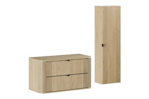 Set mobilier baie, Ovalia Cremona 120 cm, dulap inalt si masca lavoar, Comad, MDF/PAL, stejar