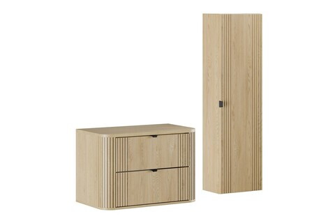 Set mobilier baie, Ovalia Cremona 80 cm, dulap inalt si masca lavoar, Comad, MDF/PAL, stejar