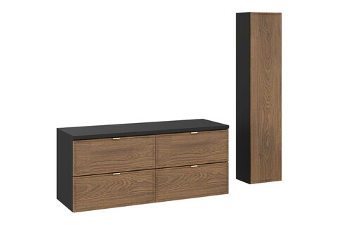 Set mobilier baie Talia Casella 120 cm, dulap inalt si masca dubla lavoar, Comad, MDF/PAL, stejar/negru mat