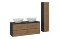 Set mobilier baie Talia Casella 120 cm, dulap inalt si masca dubla cu lavoar, Comad, MDF/PAL, stejar/negru mat