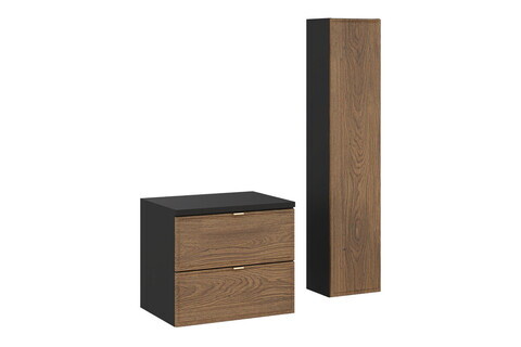 Set mobilier baie Talia Casella 60 cm HC, dulap inalt si masca lavoar, Comad, MDF/PAL, stejar/negru mat