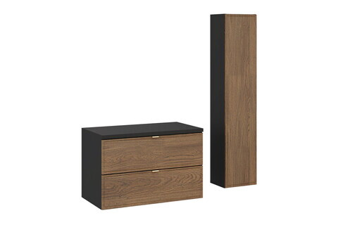 Set mobilier baie Talia Casella 80 cm, dulap inalt si masca lavoar, MDF/PAL, Comad, stejar/negru mat