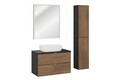 Set mobilier baie Talia Casella 80 cm, dulap inalt, masca cu lavoar si oglinda LED, Comad, MDF/PAL, stejar/negru mat