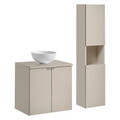 Set mobilier baie Viva Cashmere Domi 60 cm, dulap inalt si masca cu lavoar, Comad, MDF/PAL, casmir
