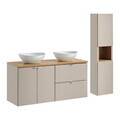 Set mobilier baie Viva Cashmere Lola 120 cm, dulap inalt si masca dubla cu lavoar, Comad, MDF/PAL, casmir