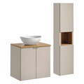 Set mobilier baie Viva Cashmere Lola 60 cm, dulap inalt si masca cu lavoar, Comad, MDF/PAL, casmir/stejar