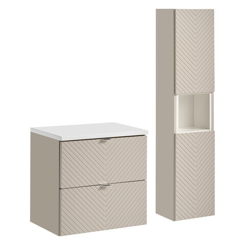 Set mobilier baie Viva Cashmere 60 cm S HC, dulap inalt si masca lavoar, Comad, MDF/PAL, casmir/alb