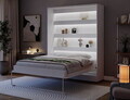 Pat rabatabil vertical cu biblioteca si iluminare LED, 160x200 cm, ELTAP, Devesto, PAL/metal, alb