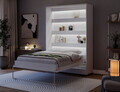Pat rabatabil vertical cu biblioteca si iluminare LED, 140x200 cm, ELTAP, Devesto, PAL/metal, alb