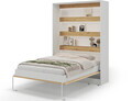 Pat rabatabil vertical cu biblioteca si iluminare LED, 140x200 cm, ELTAP, Devesto, PAL/metal, alb/natur
